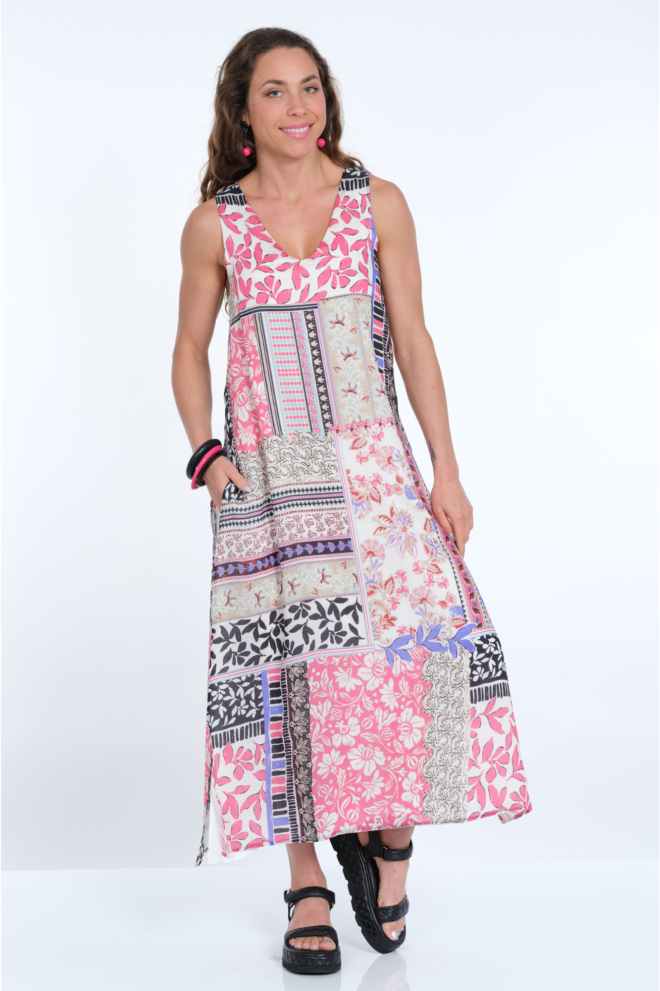Lior Women's Sleeveless Patchwork Print Maxi Dress - "SANDY"