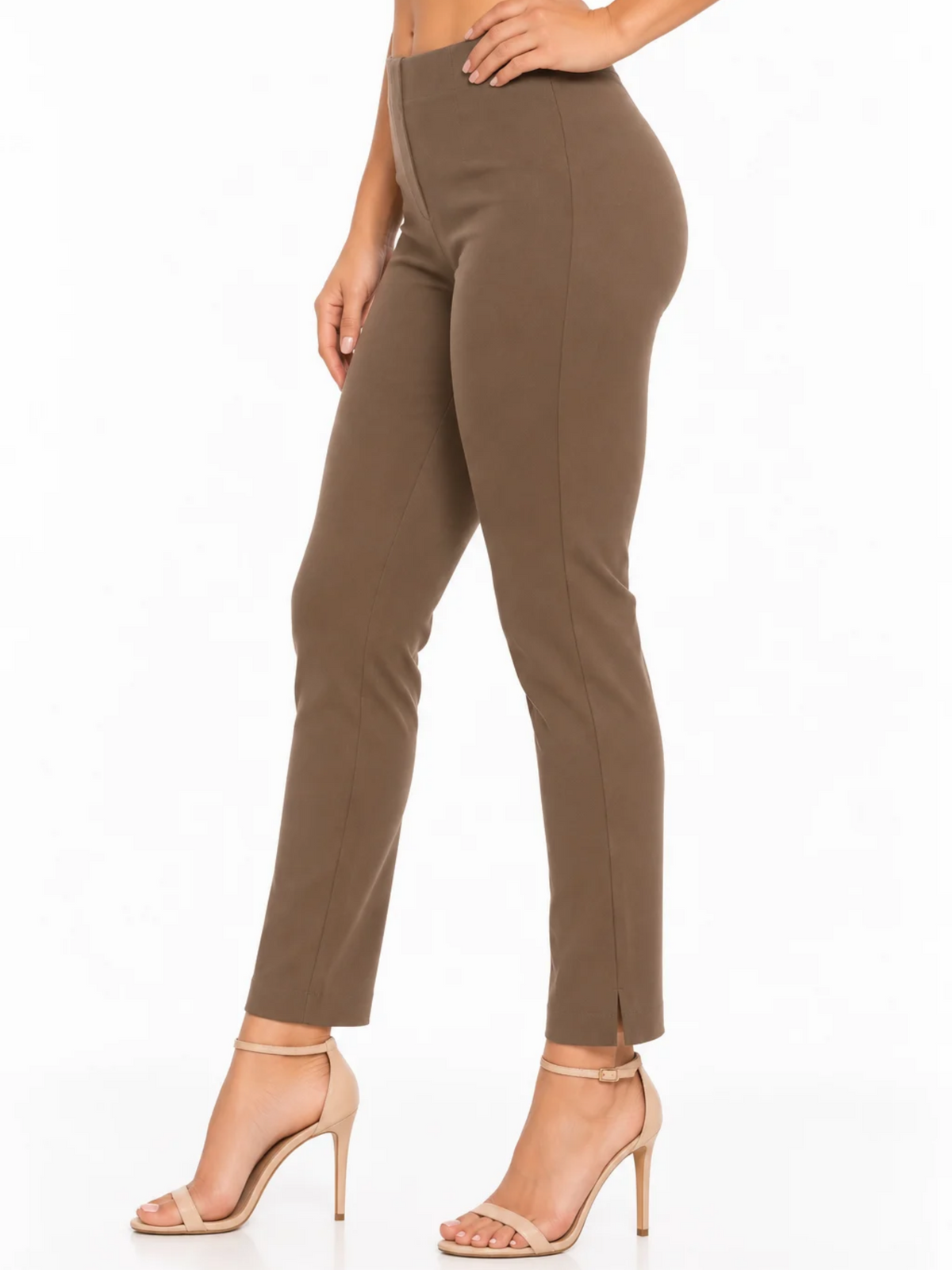 LIOR Women's 28" Inseam Taupe Tapered Ankle Pant In Buttery Soft Ponte - "Sasha"