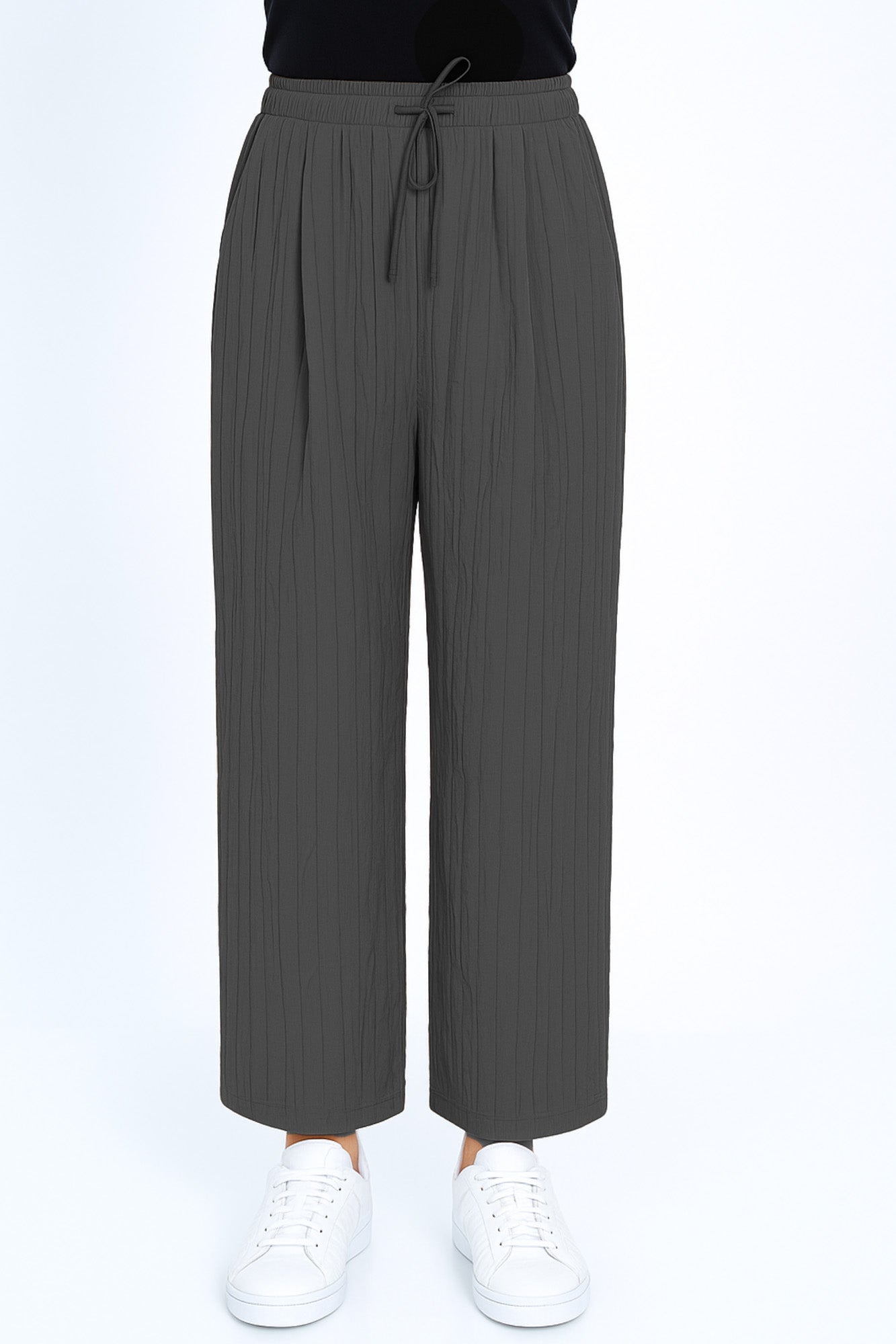LIOR Women's Crinkle Wide-Leg Pull-On Pant – Lightweight Travel/Athleisure (Mocha)