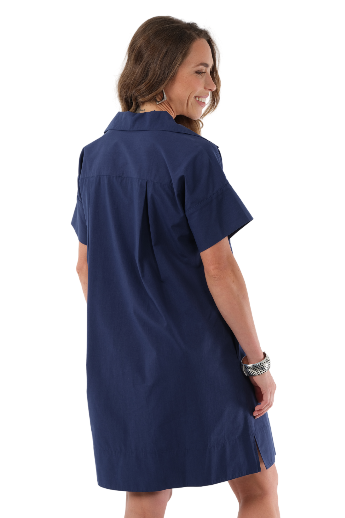 LIOR Women's Cotton Short Sleeve Knee Length Dress With Collar Side Pockets - "Agnes"