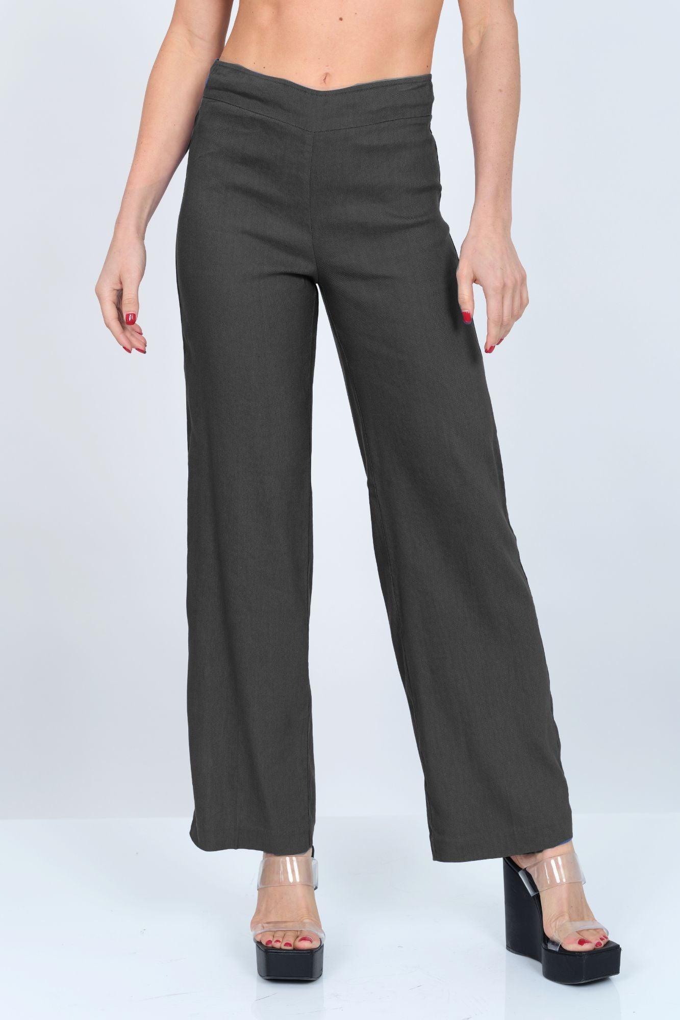 LIOR Women's Black Wide Leg Stretch Linen Pull On Pant - "Stella"