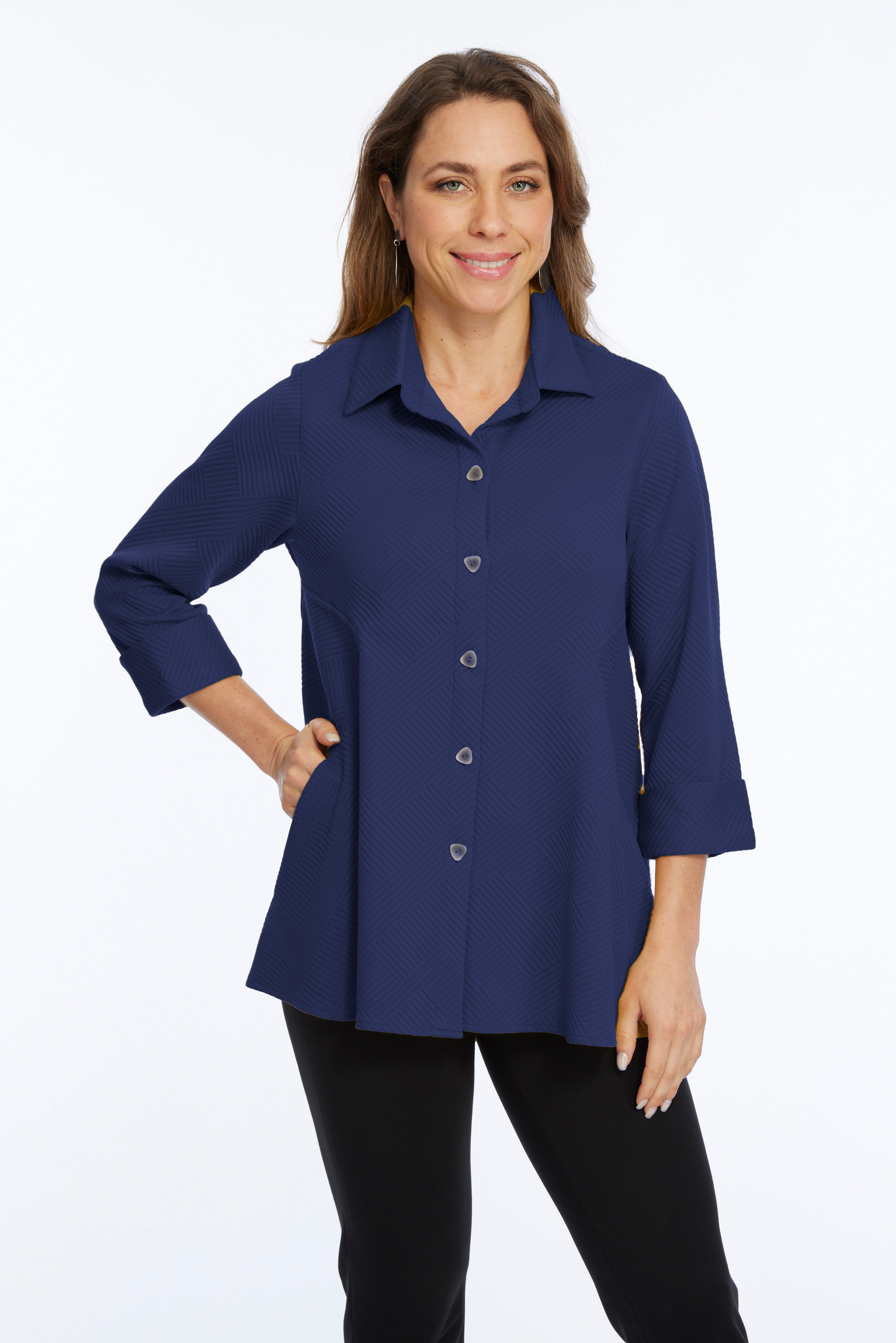 women's navy textured shirt
