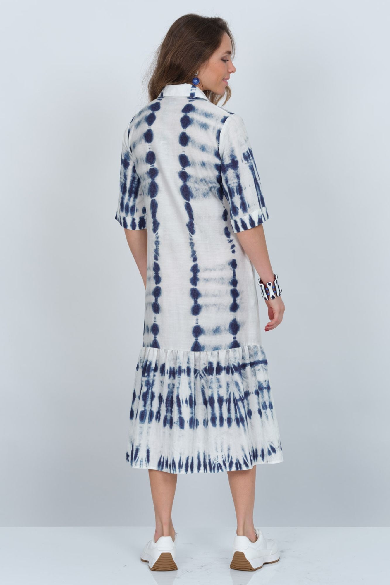 LIOR Women's Long Tie Dye Print Dress With Collar V-Neck Dress - "Vega"