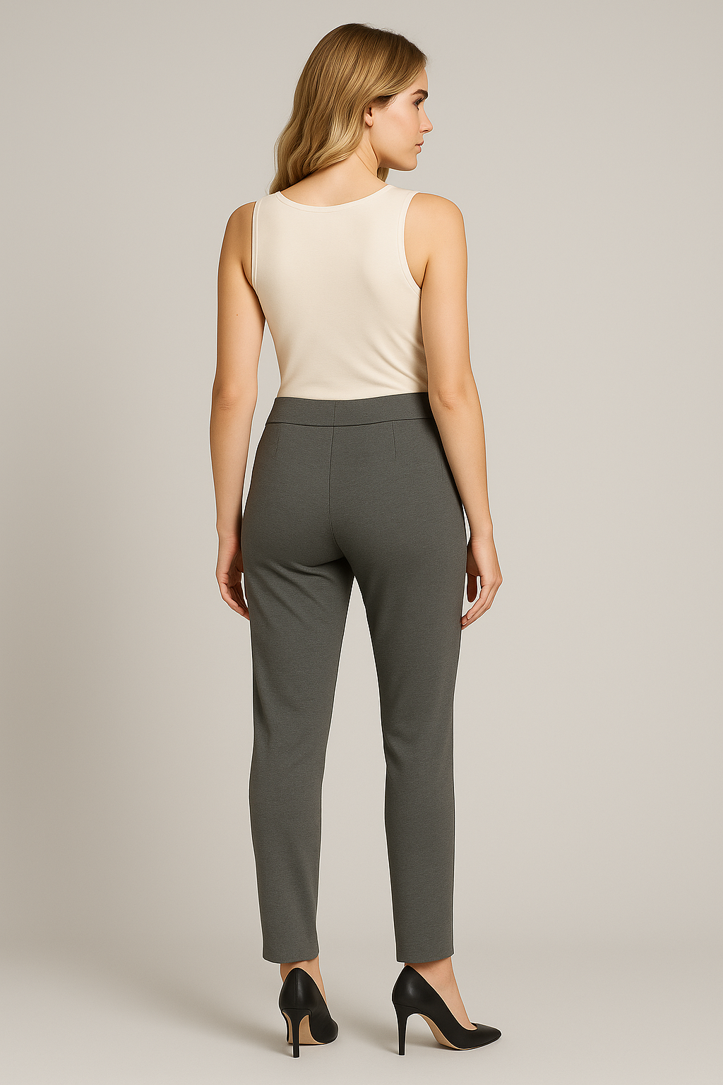 Women's Soft Heather Grey Ponte Pant - Pull On - Tapered Ankle Pant - "Lisha"