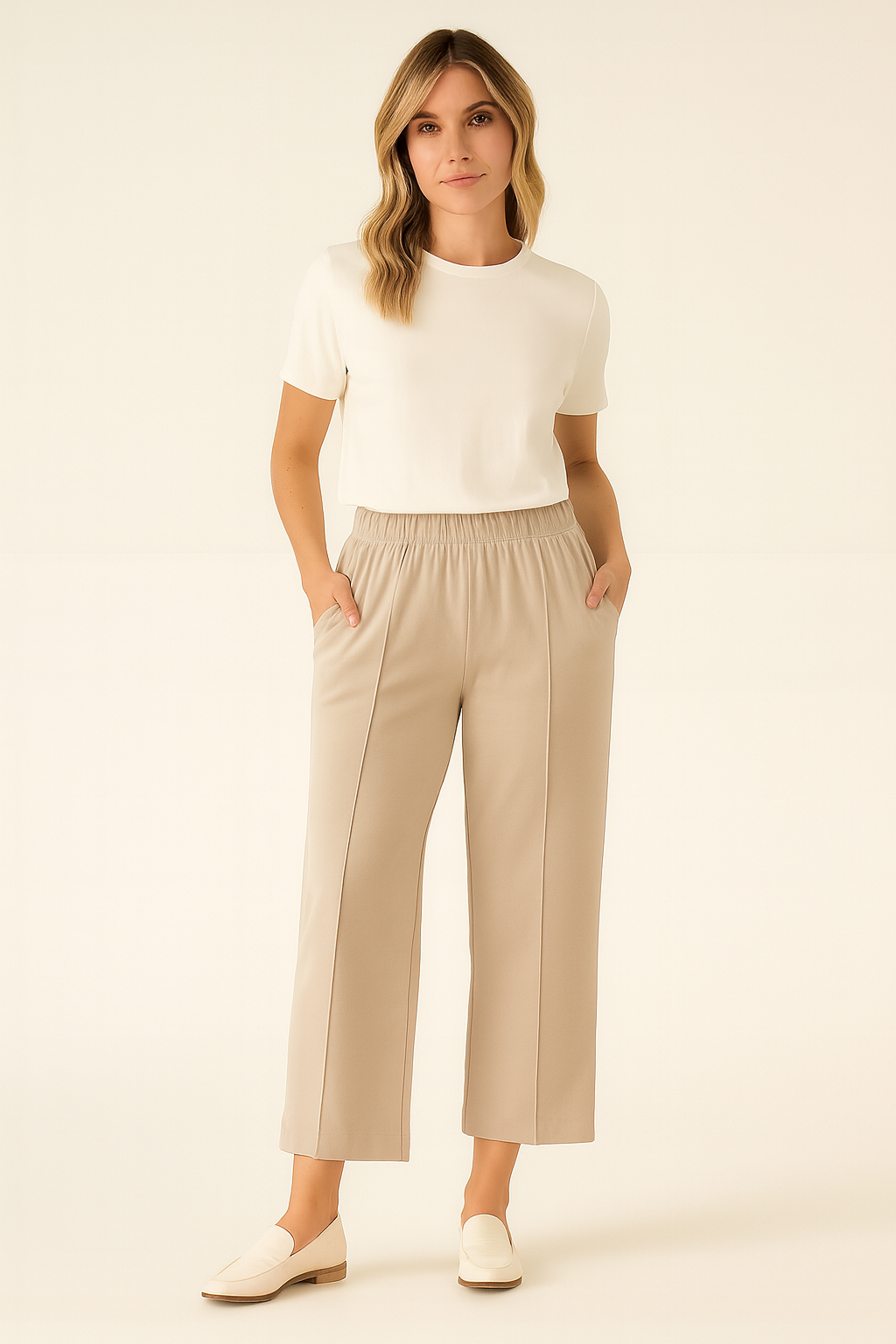 Cropped Flare Soft-Knit Front Seam Pull On Pant - "Zac P"
