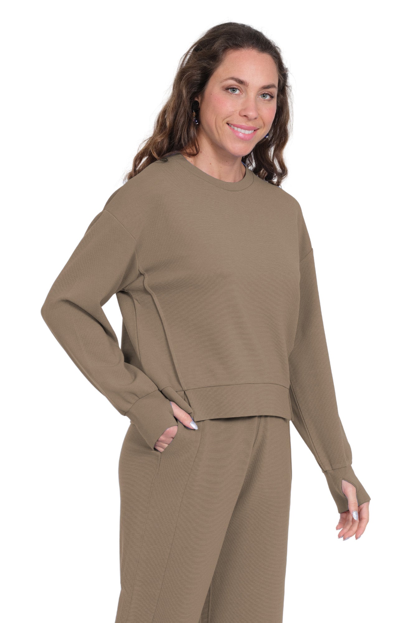 LIOR Women's Crewneck Long Sleeve Top With Side Slits - "Zen"