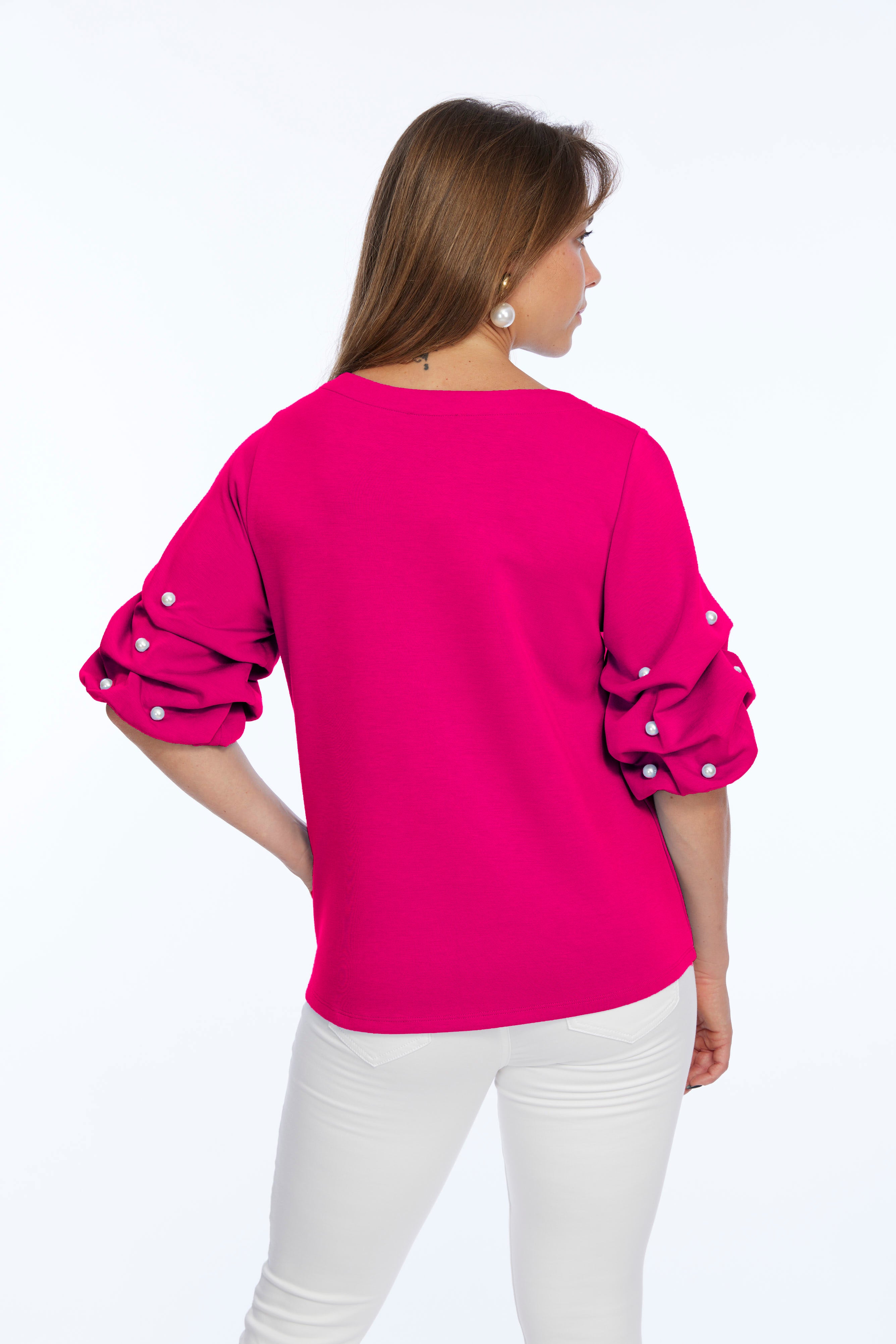 Soft Buttery Knit Punch Top With Pearls Puff Sleeves Detailing LIOR | ZILA