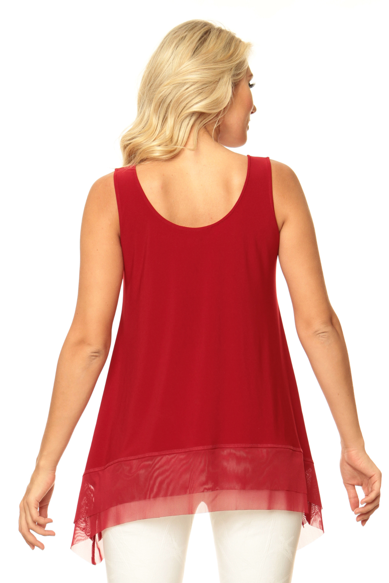 Red Alisha D Tank With Double Layering Hem