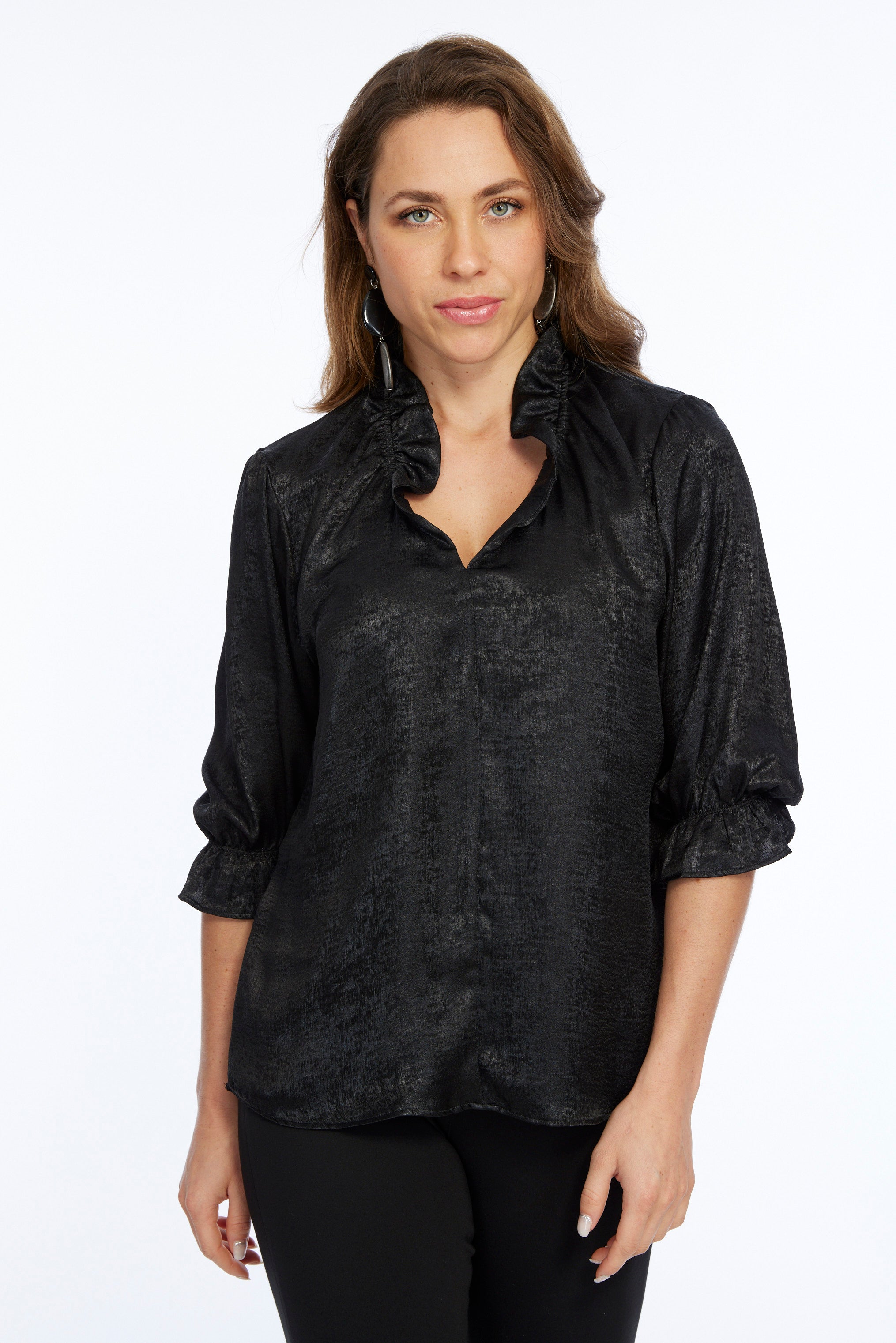 Women's Ruffe Neck Metallic Blouse-"Blossom"