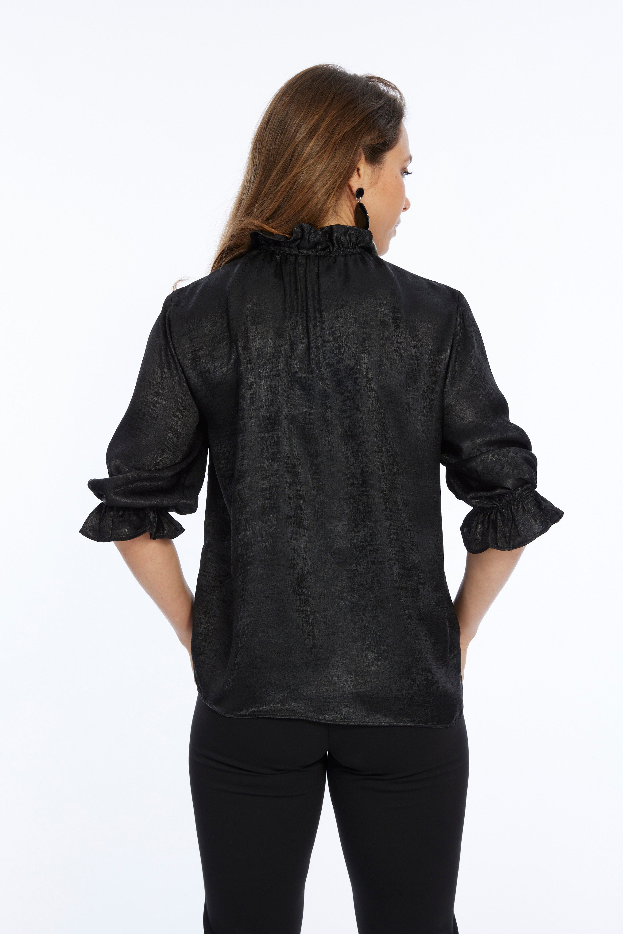 Women's Ruffe Neck Metallic Blouse-"Blossom"