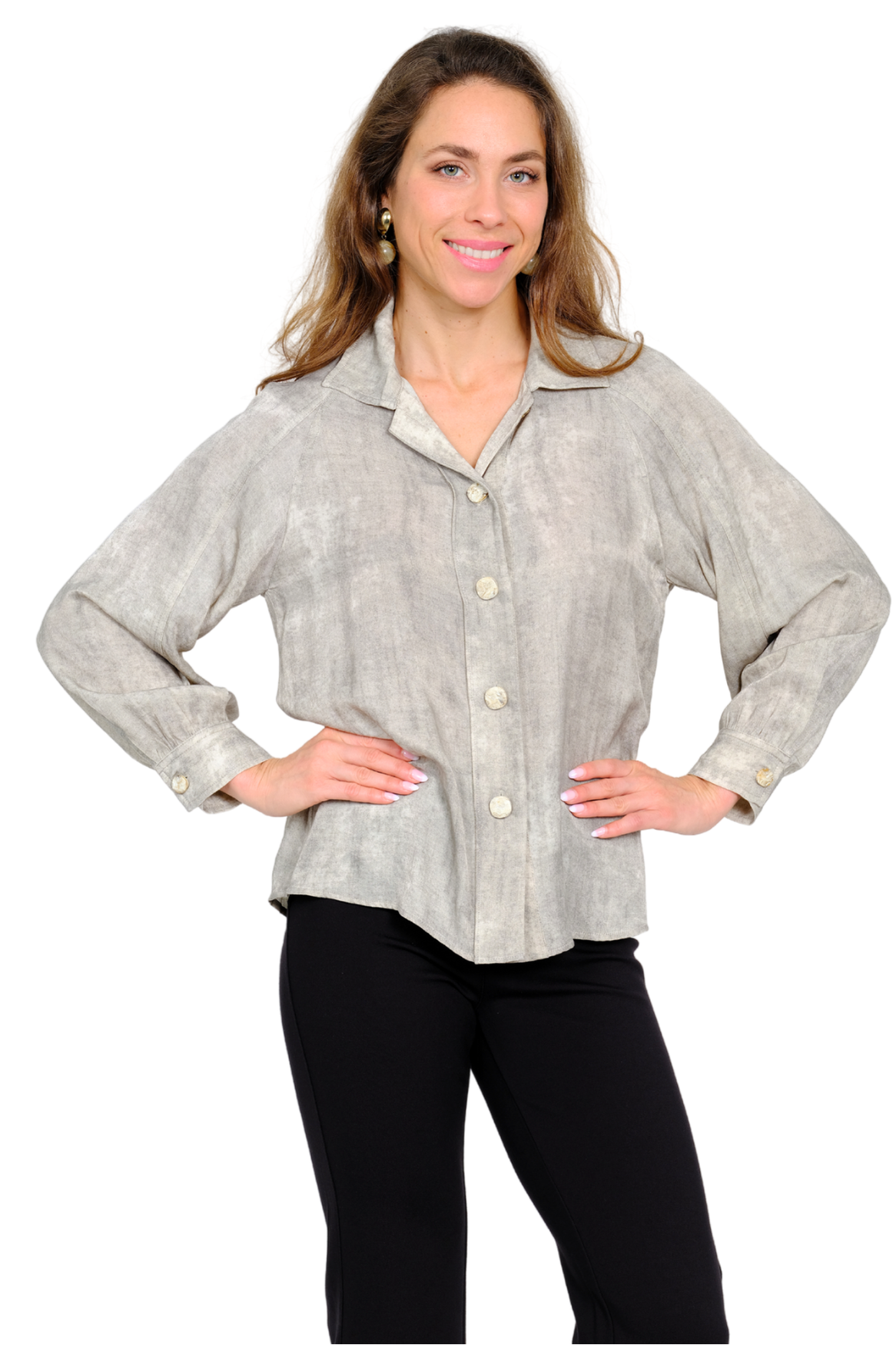 LIOR Women's Beige Button Front Blouse In Soft Textured Fabric - "Columbia"
