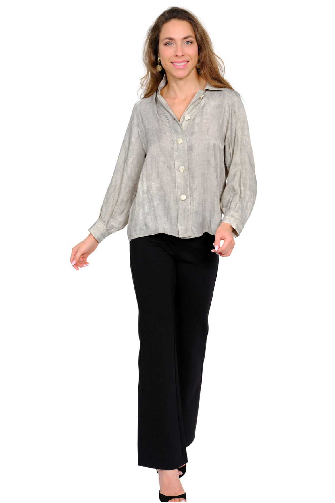 LIOR Women's Beige Button Front Blouse In Soft Textured Fabric - "Columbia"