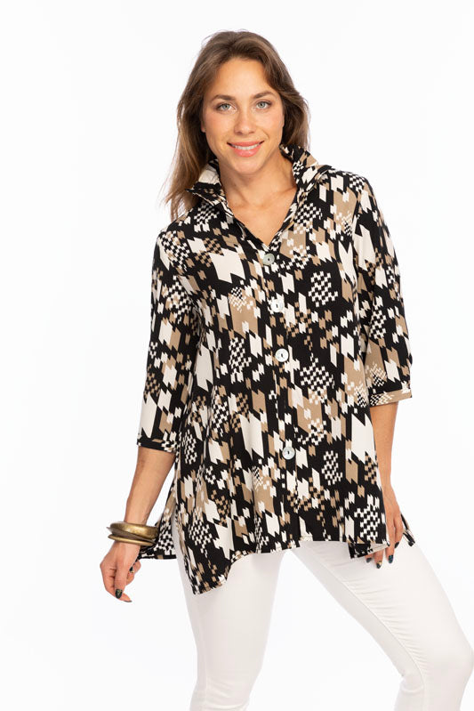 Women's Beige & Black Abstract Shirt LIOR