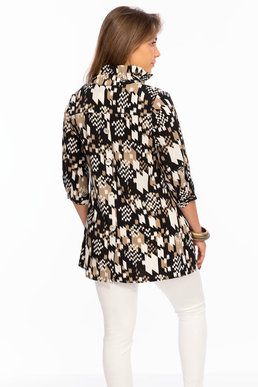 Women's Beige & Black Abstract Shirt LIOR