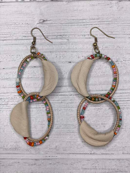Alisha D Long Infinity Ring Dangle Earrings Beige Leather