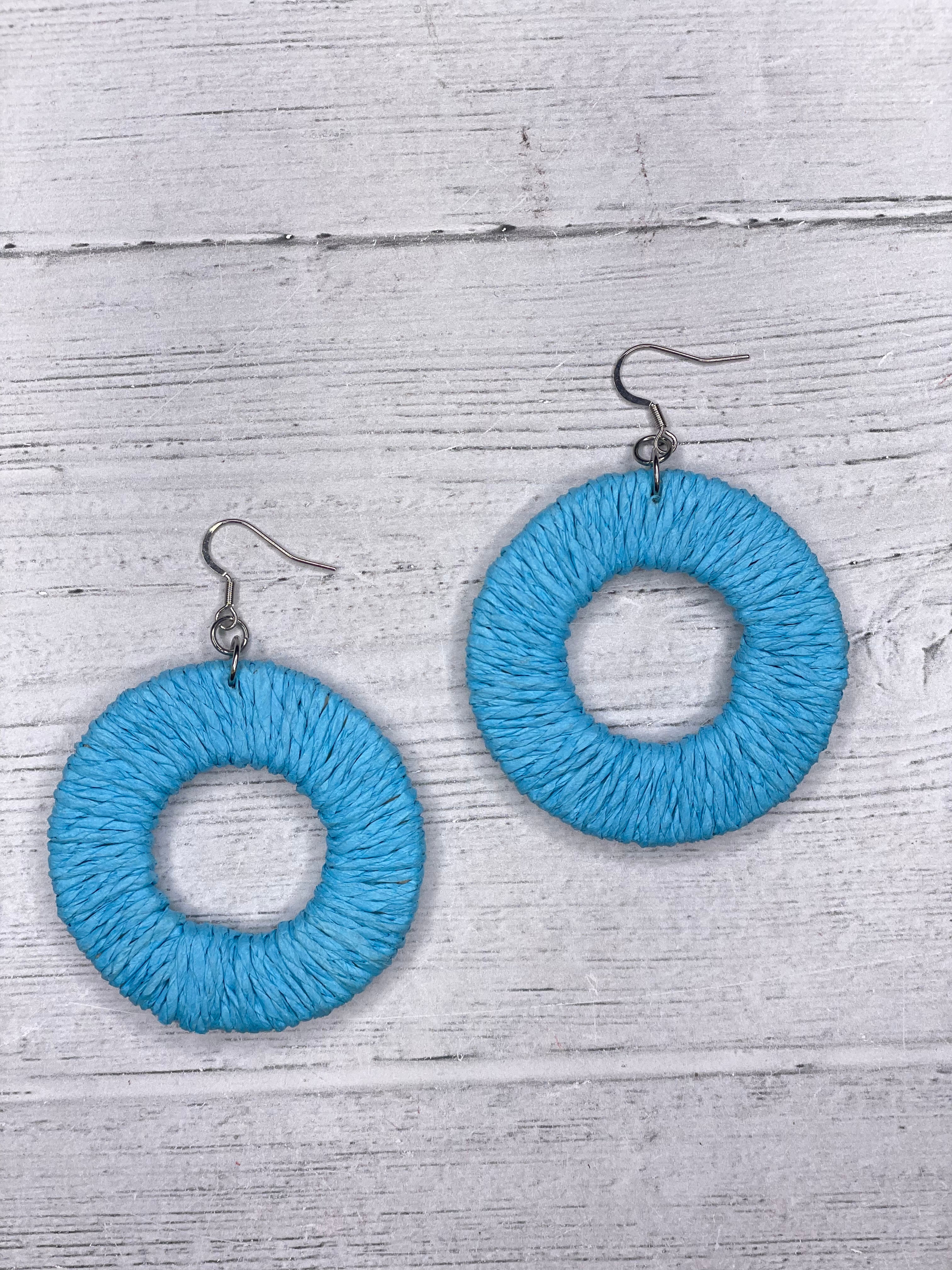 Alisha D Light Blue Raffia Earrings