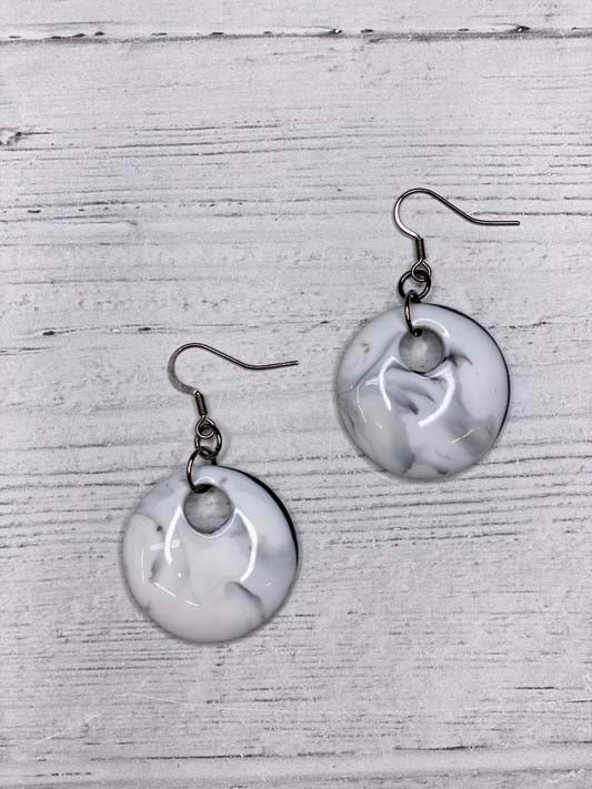 Alisha D Dangle Resin White Marble Earrings