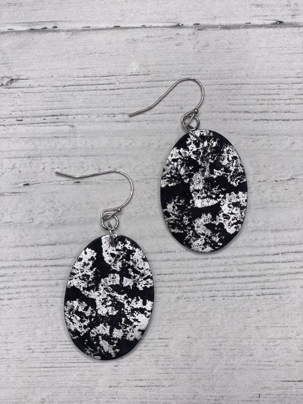 Alisha D Dangle Black Silver Oval Earrings
