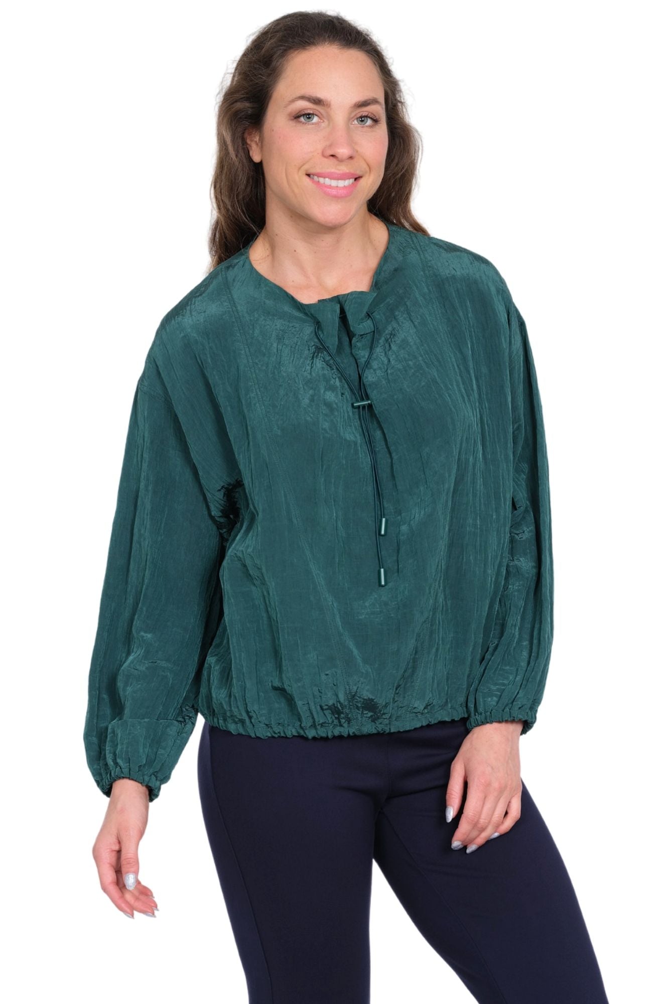 LIOR Women's Forest Green Easy Fit Blouse with Toggle Closure and Long Sleeves
