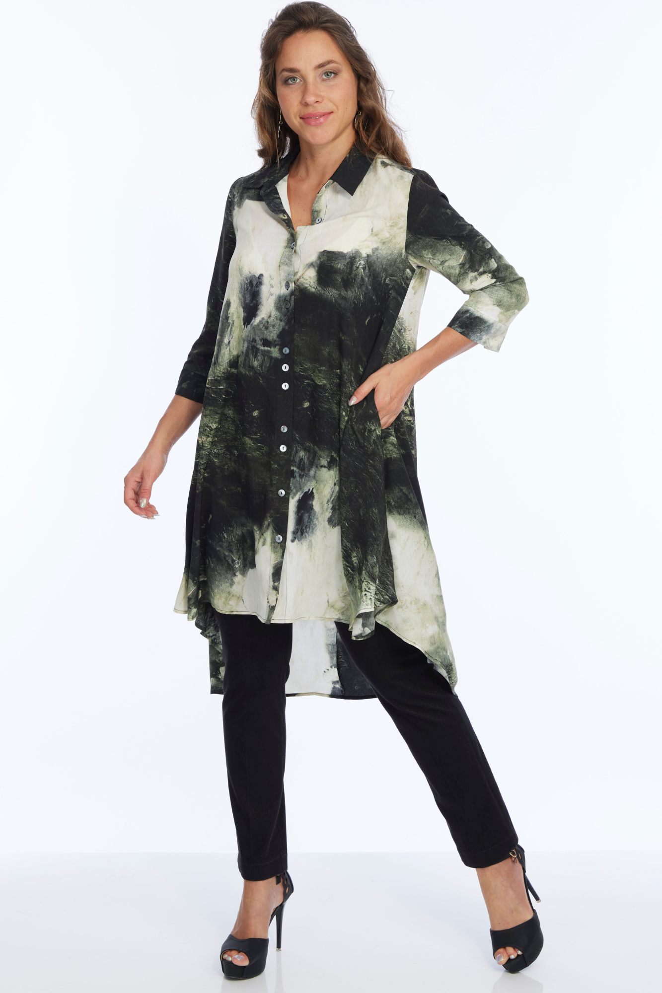 Hunter Green Print Dress Shirt LIOR