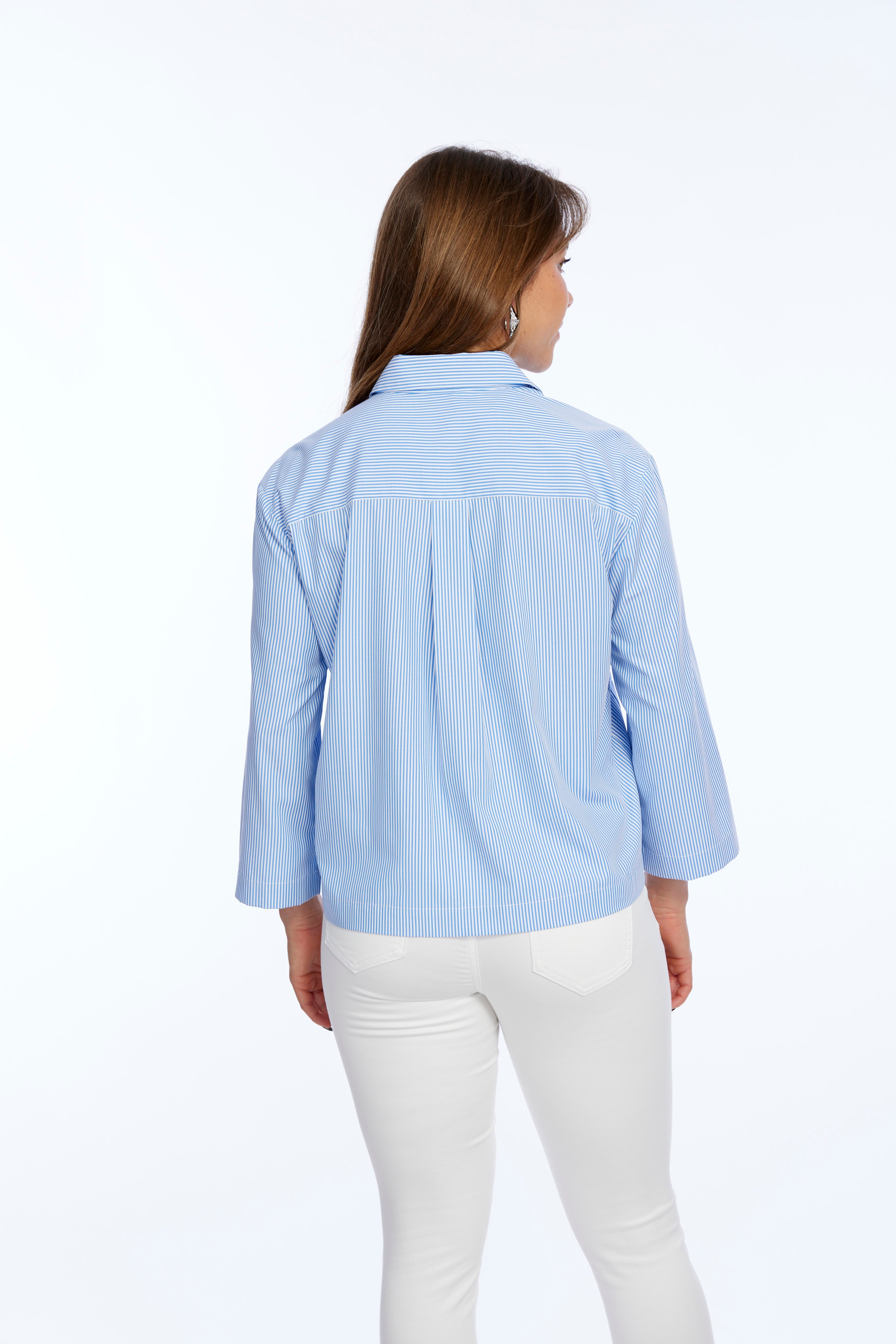 Blue & White Stripe Boyfriend Chic Shirt With Pockets Hariet | LIOR