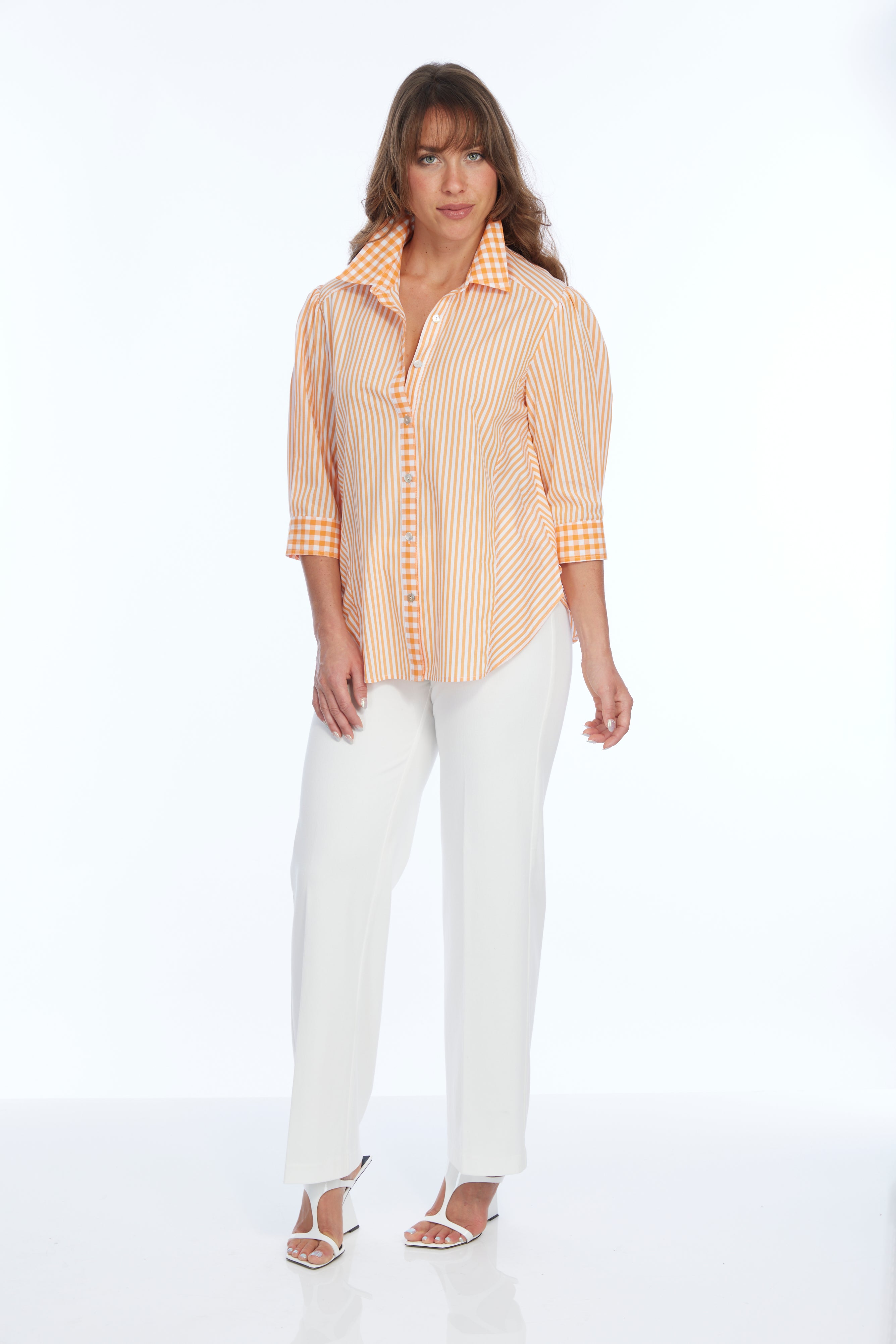 Women's Orange & White Stripe Tencel Shirt HEIDI | LIOR