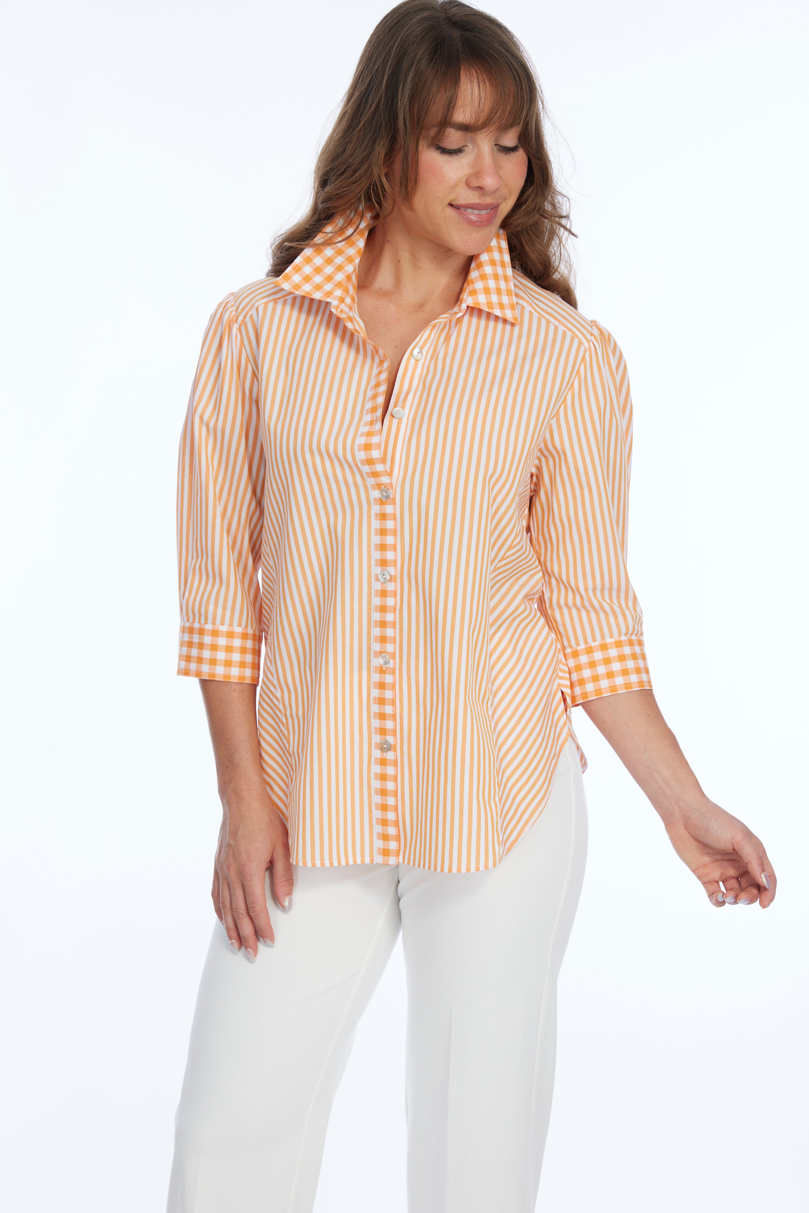 Women's Orange & White Stripe Tencel Shirt HEIDI | LIOR