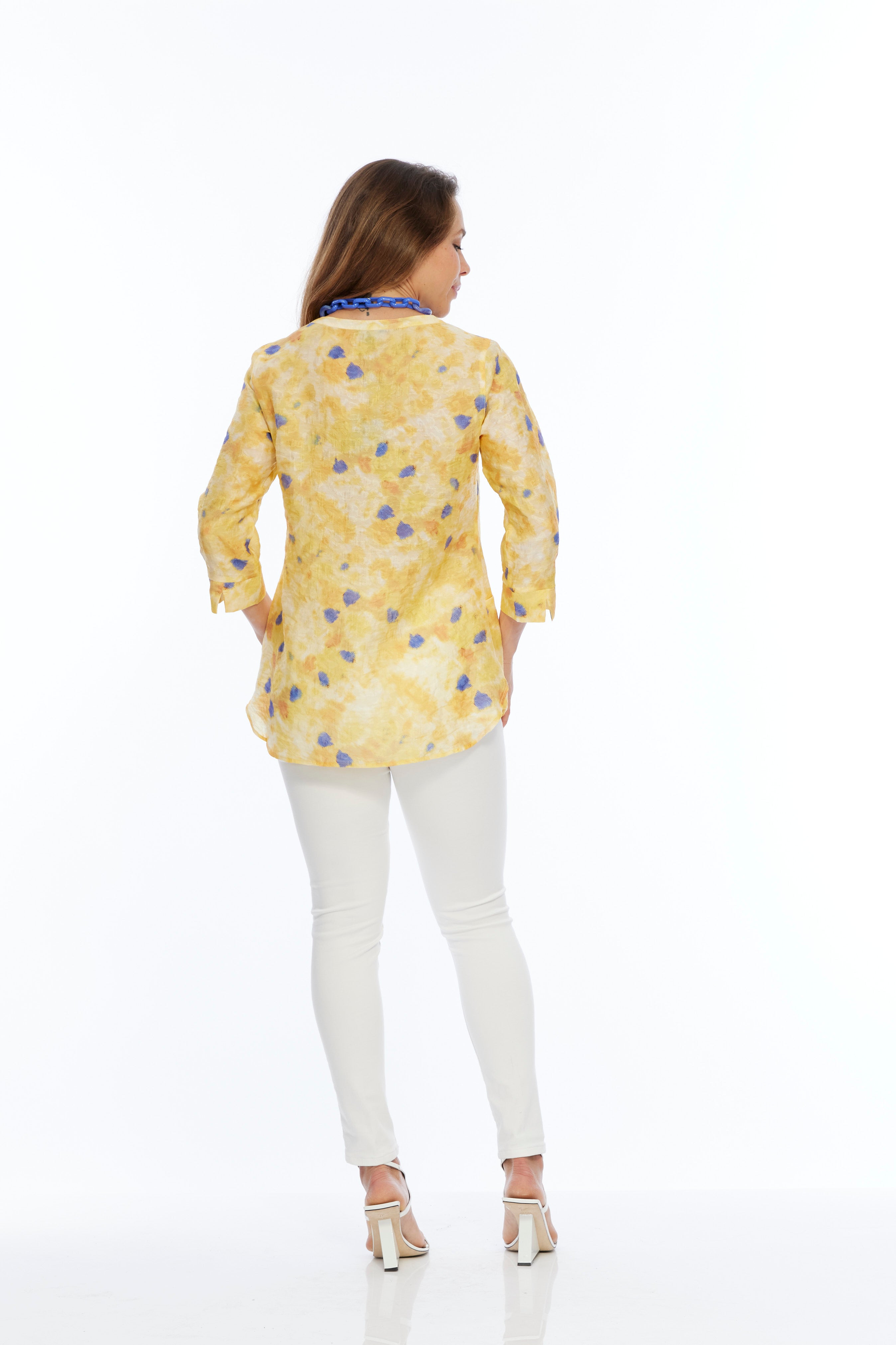 Yellow Mandarin Collar Tunic Blouse HONEY | LIOR