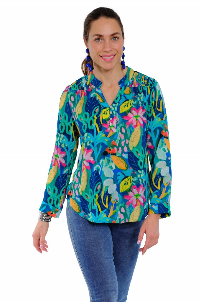 LIOR Women’s Ocean Reef Printed Long Sleeve Pull Over Blouse - "Joelle"