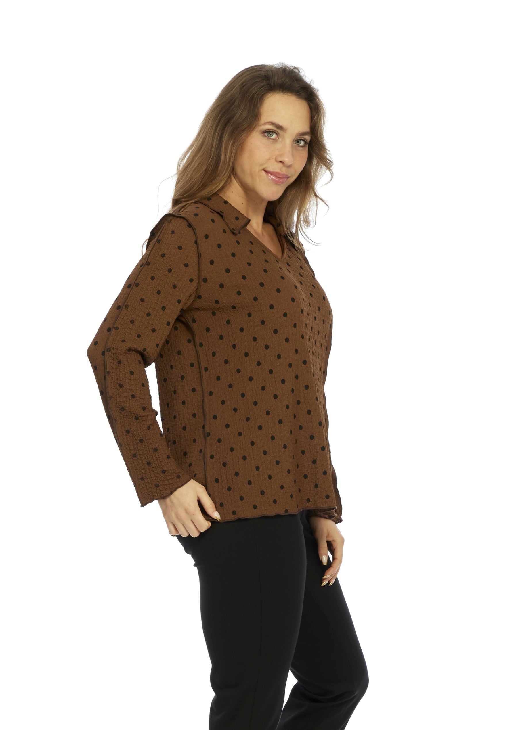 brown polka dot top for women