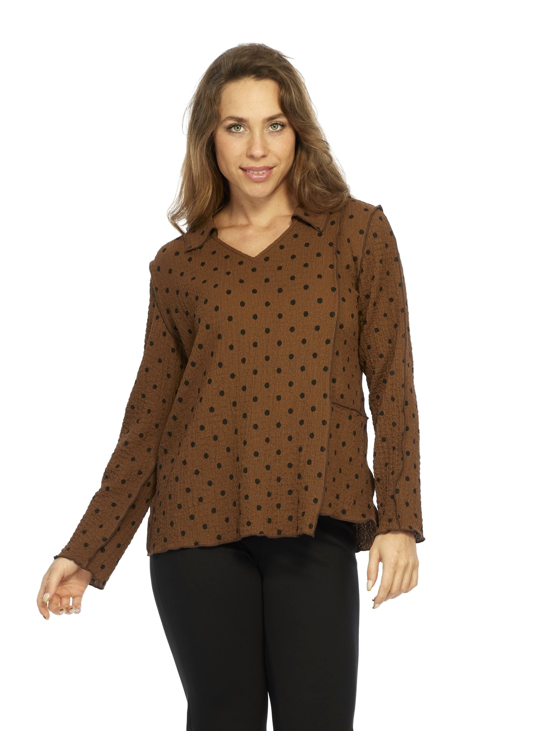 brown black polka dot tunic top