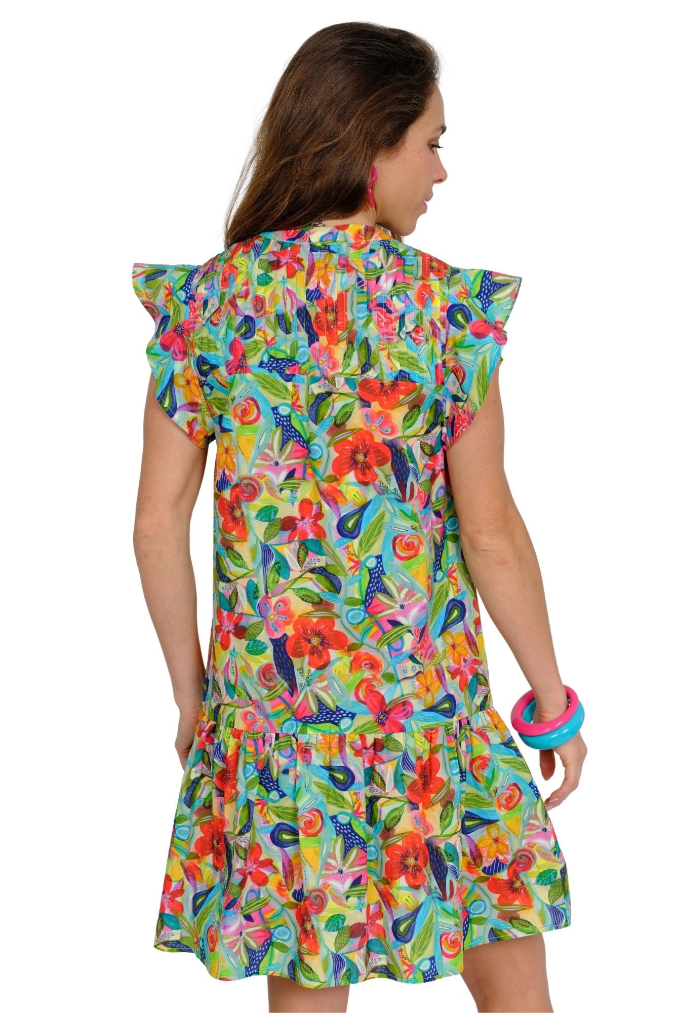Lightweight summer floral dress for women with ruffle sleeves