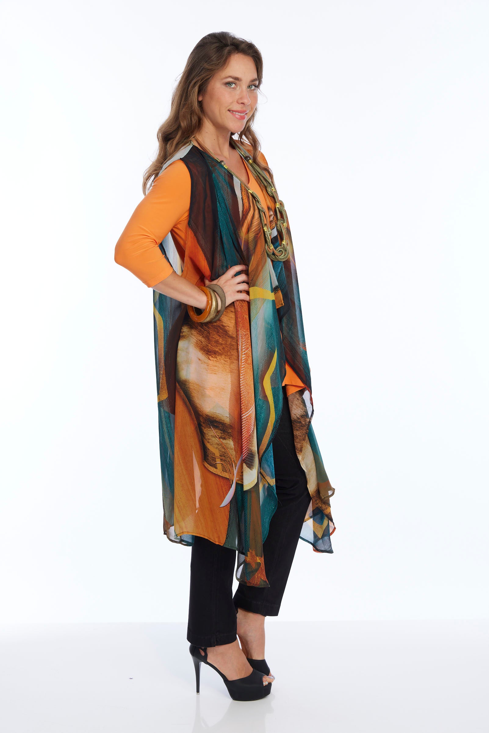 Women's Long Fall Color  Sheer Vest MILA | LIOR