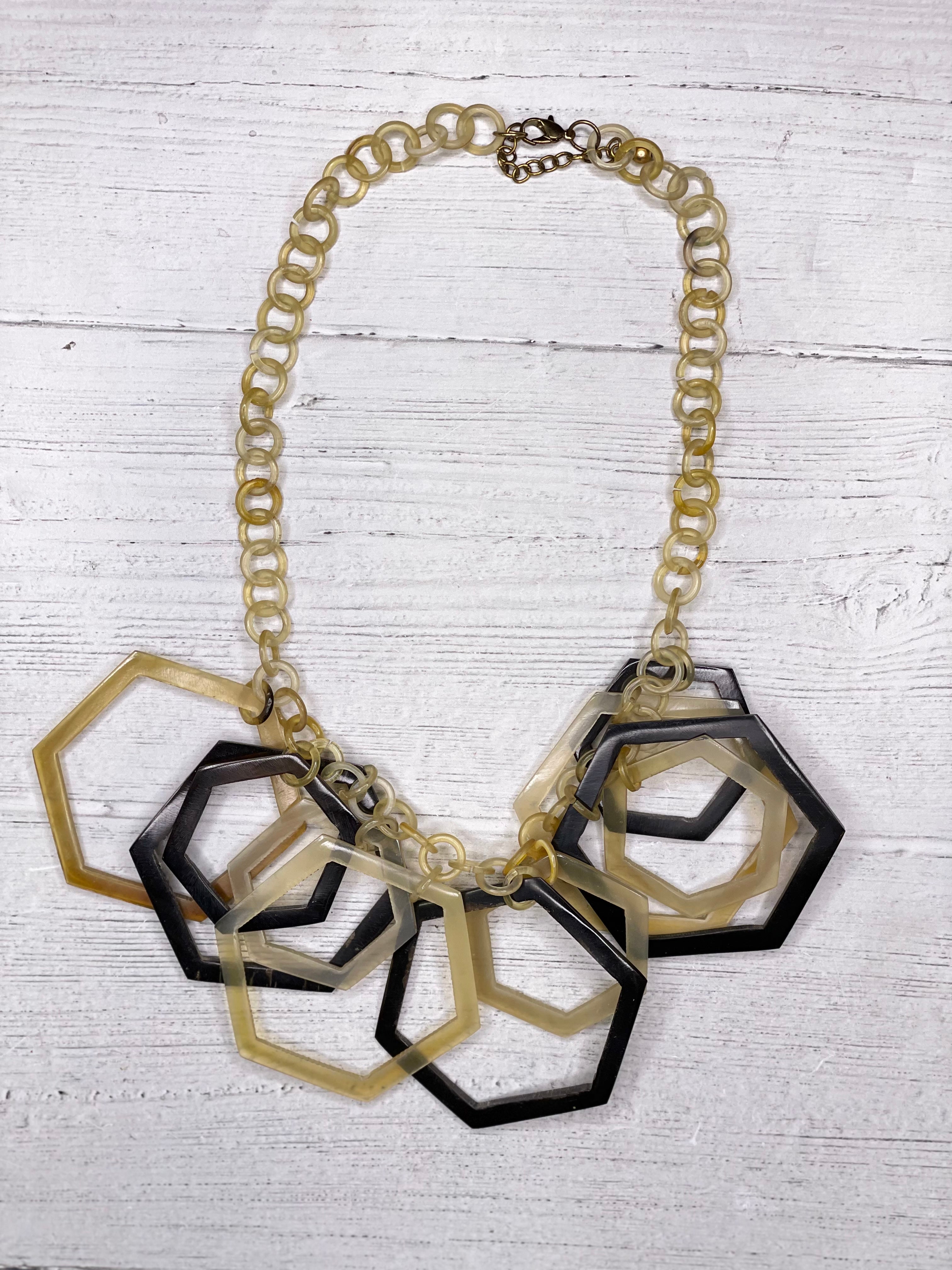 Alisha D Hexagon Ling Horn Bone Statement Necklace