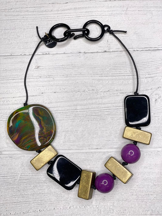 Alisha D Resin Disc Statement Necklace Fall Color Multi Green