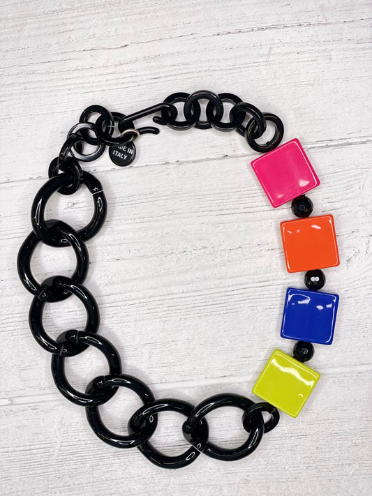 Alisha D Women's Chunky Resin Link Statement Short Necklace