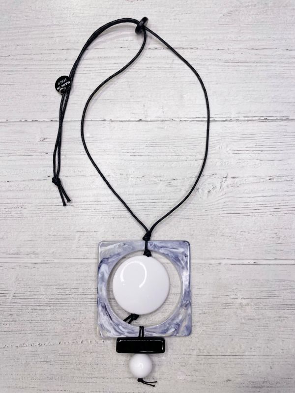 Alisha D Chunky Resin Pendant White Marble Long Necklace
