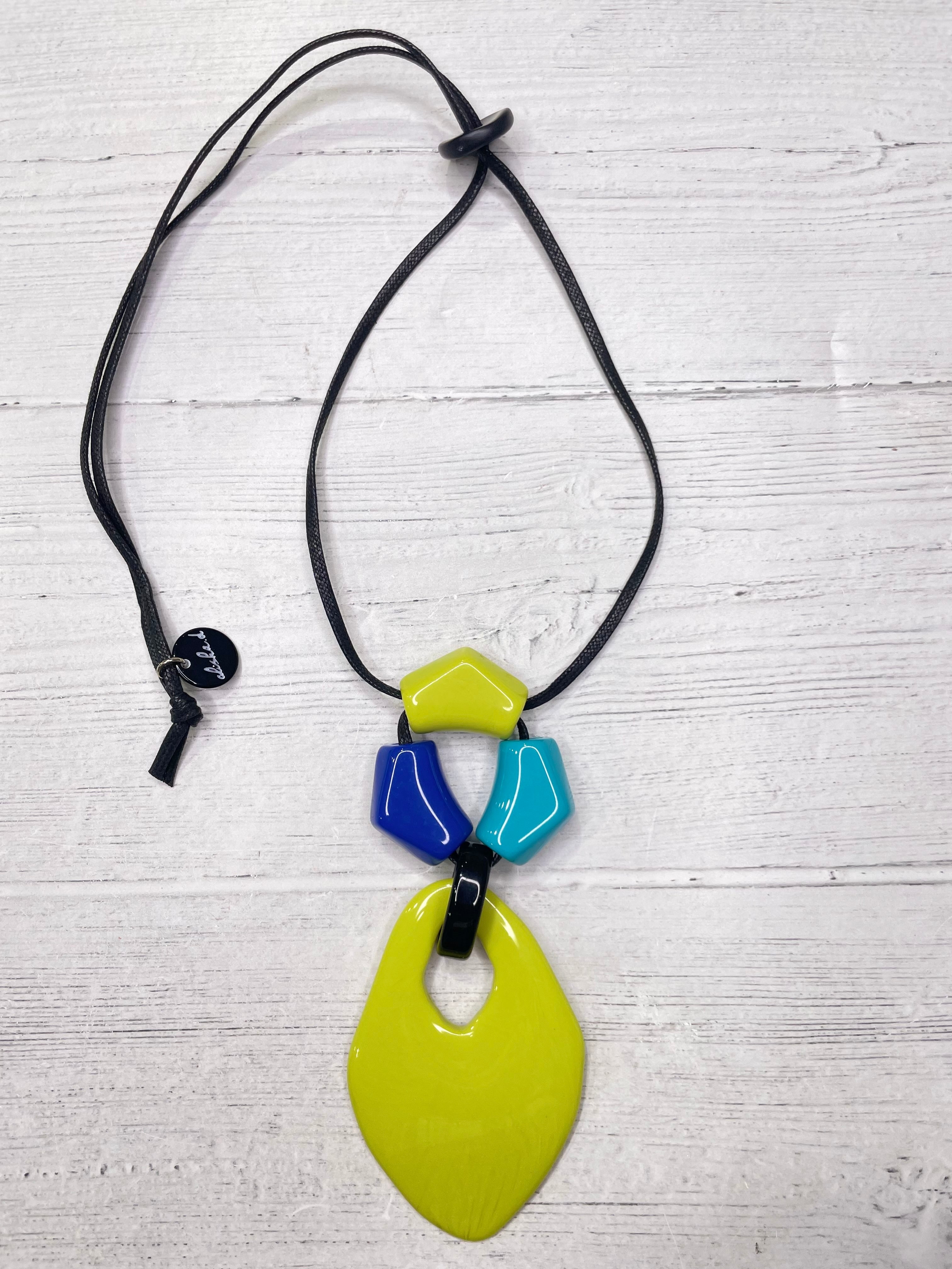 Alisha D Women's Lime Blue Resin Pendant Adjustable Cord Necklace
