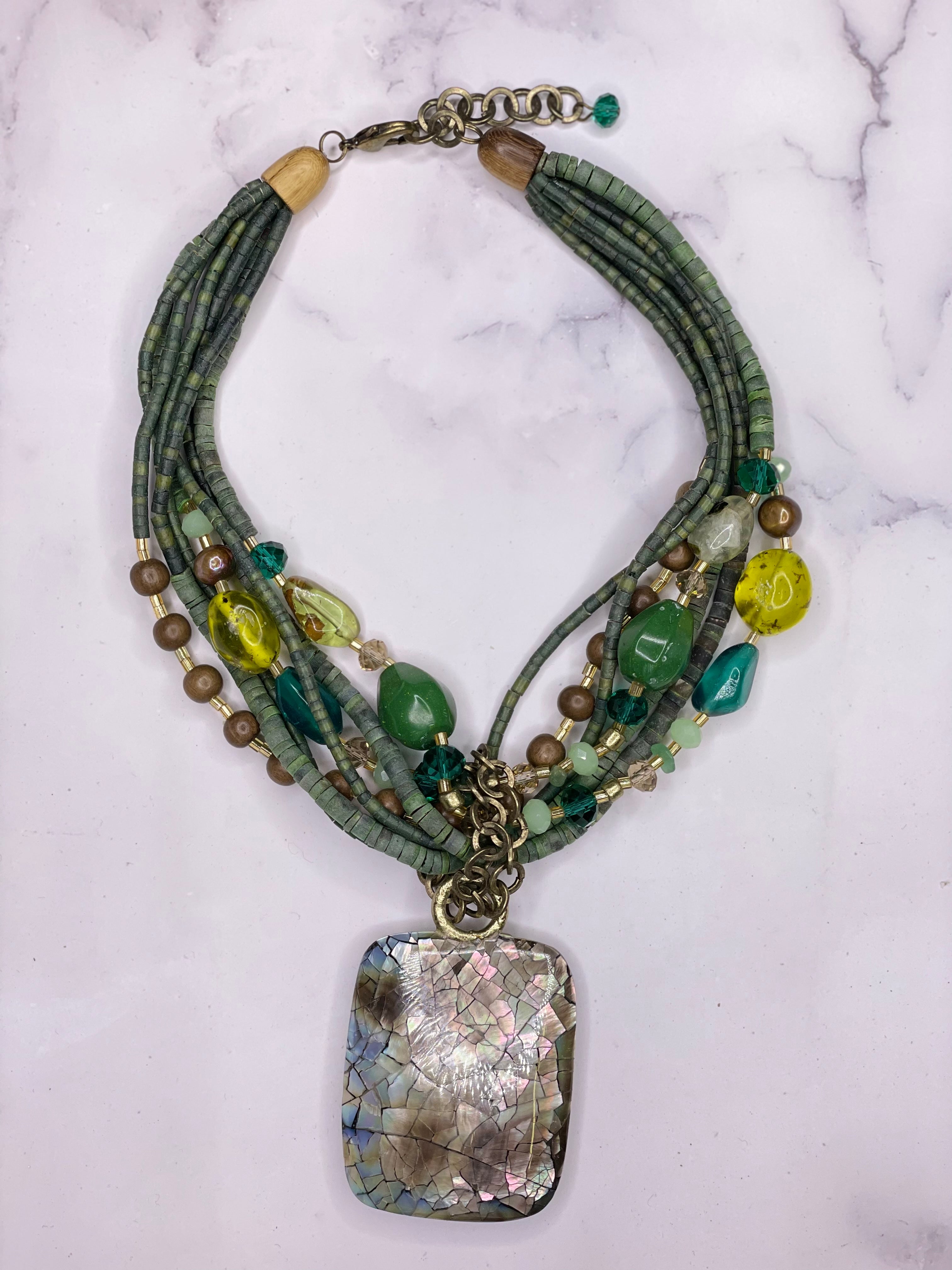 Green Wild Semi Precious Polished Stones Necklace