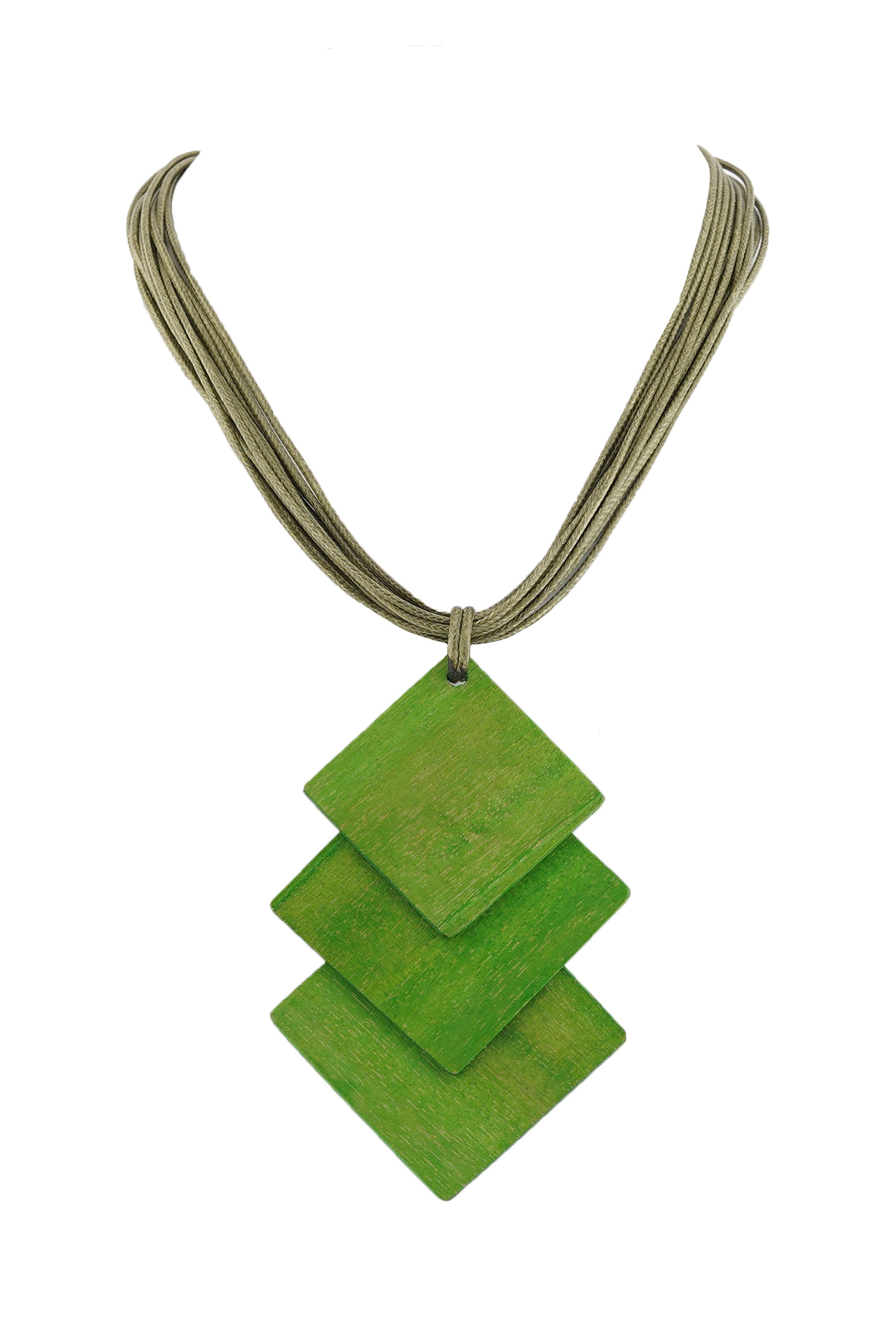 Alisha D Rhombus Wood Pendant Multi Strands Cord Necklace