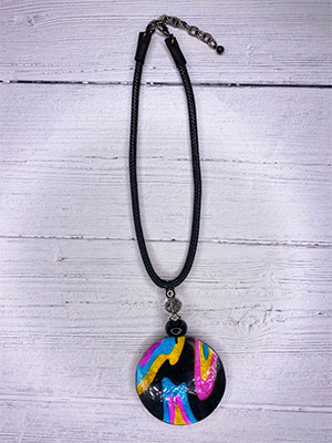 Resin Watercolor Circle Pendant Statement Necklace