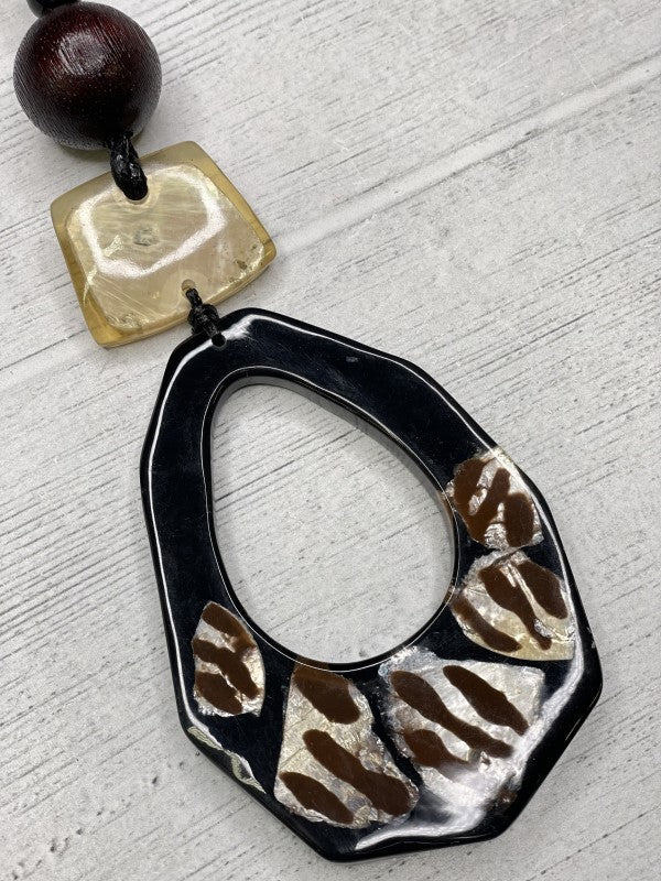 Alisha D Brown Animal Print Mosaic Resin Pendant Necklace Adjustable Cord