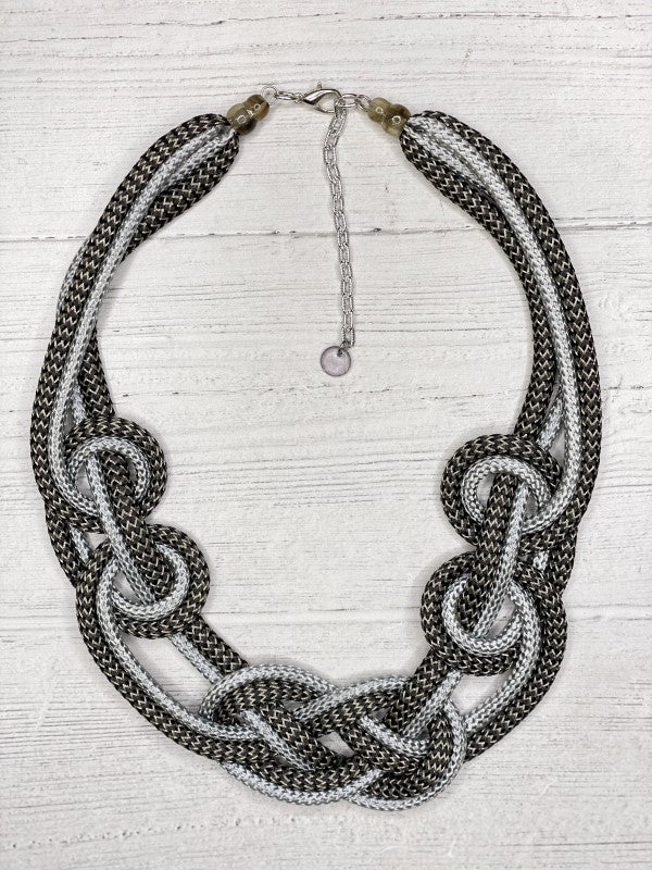 Alisha D Braided Grey Silver Cotton Cord Necklace