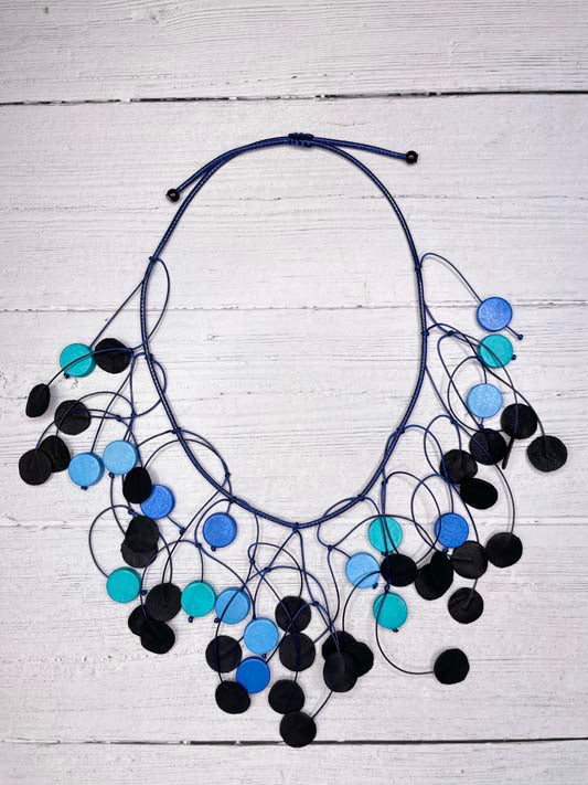 Shade Blue Coins Dangle Statement Women's Necklace