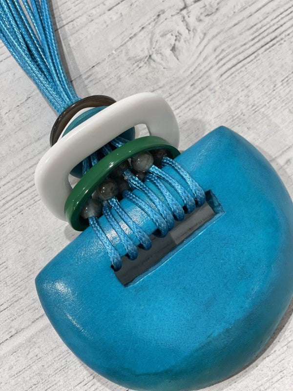 Alisha D Multi Strand Cord Big Wood Pendant Statement Necklace In Turquoise