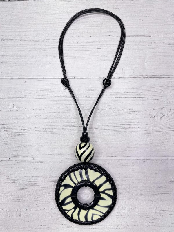 Alisha d Big Pendant Black White Animal Print Necklace
