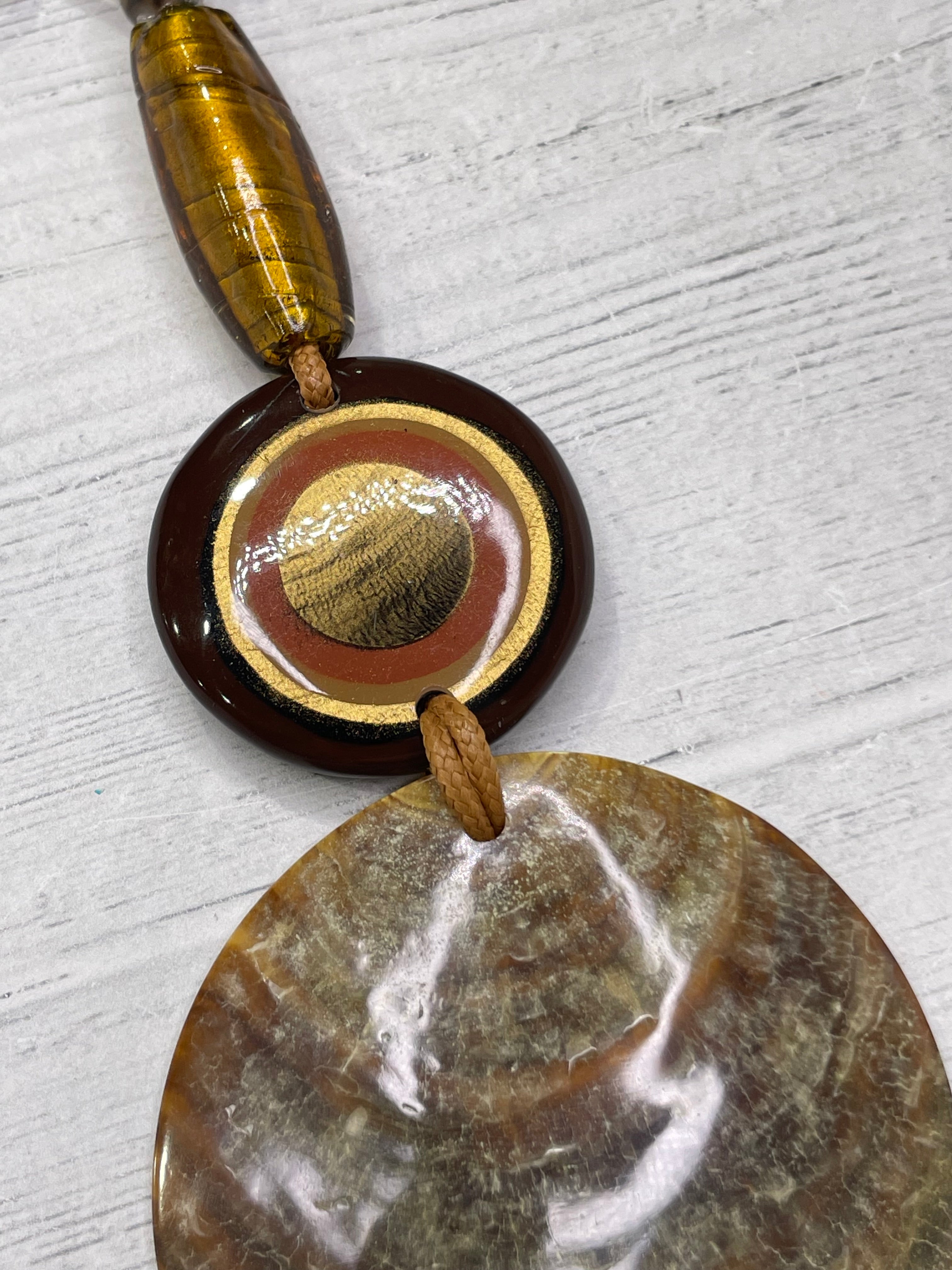 Alisha D Pendant Shell Necklace Handmade Brown Tone