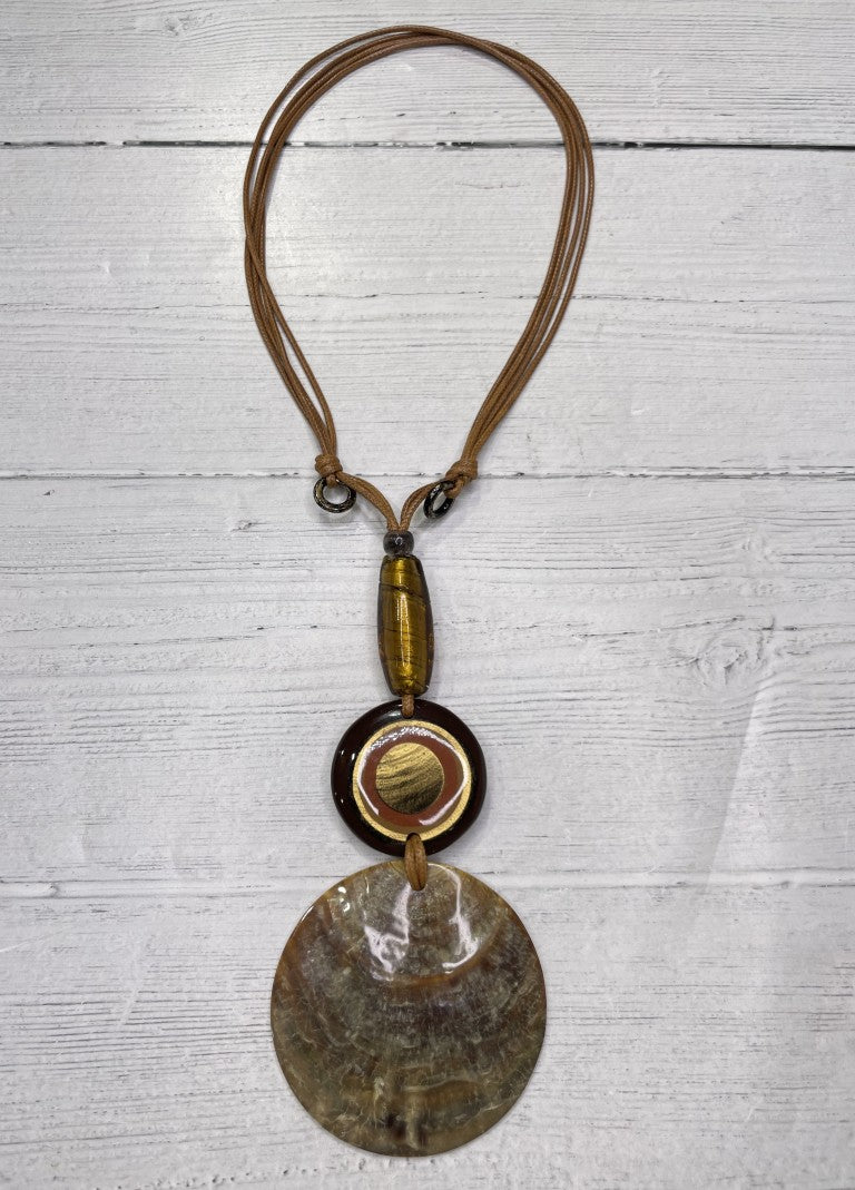 Alisha D Pendant Shell Necklace Handmade Brown Tone