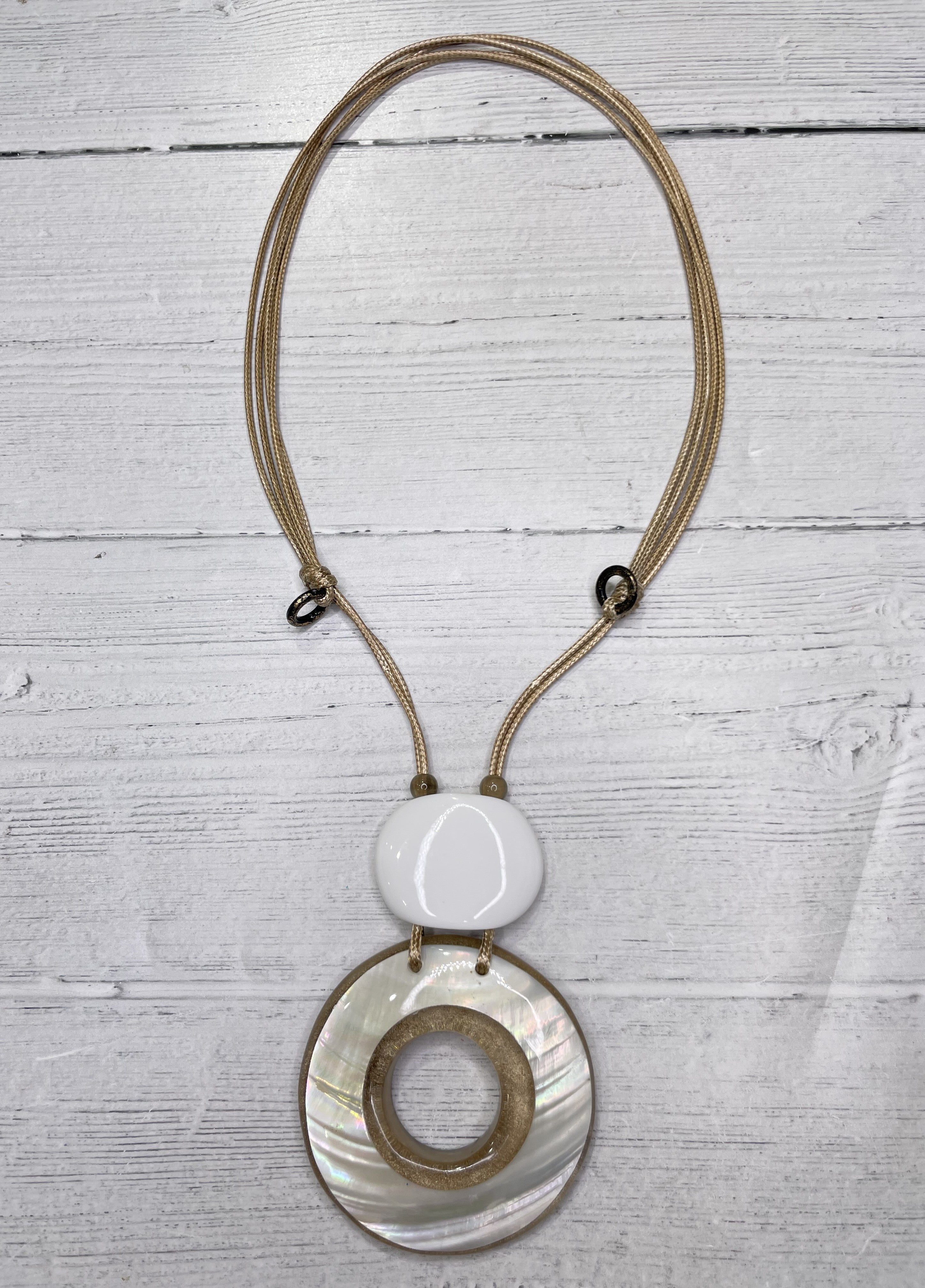 Alisha D Beige Resin Pendant Handmade Necklace Adjustable Cord