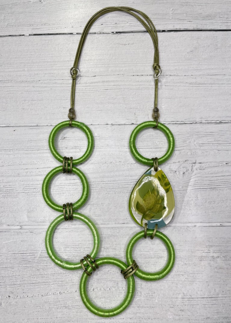 Alisha D Green Rings Long Handmade Necklace Resin Leaf